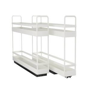 lot 2058 image: Finnhomy Pull Out Spice Racks for Inside Cabinets, Whole Metal Manufacturing, Vertical Spice Rack Pull Out, Spice Organizer, 2.16 W x 10.39 D x 9.76 H, 2 Drawers &amp 2 Tiers, 2 Pack, Light Gray
