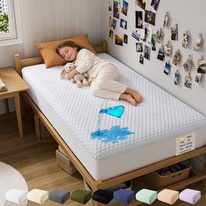 lot 2062 image: OhGeni 100% Waterproof Mattress Protector,Twin Size Mattress Soft Pad,Pet Hair & Bedwetting Resistant,Cooling Breathable Fitted Sheets,Washable Bed Cover,Non-Slip Deep Pocket,Noiseless for Kids Rooms
