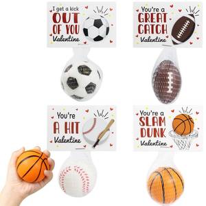 lot 2068 image: Valentines Day Gifts for Kids - 24 Pack Stress Balls with Valentines Day Cards for Kids School - Football Soccer Baseball and Basketball for Boys Girls Toddler Classroom Exchange Party Favors