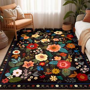 lot 2069 image: RELEANY Floral Nursery 5x7 Area Rugs Washable Print Boho Cute Carpet Non Slip Flower Low Pile for Living Room Kids Girls Playroom Bedroom Kitchen Office Farmhouse-Black