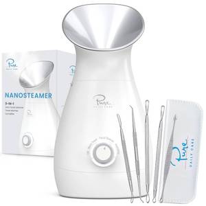 lot 2082 image: Pure Daily Care NanoSteamer Large 3-in-1 Nano Ionic Facial Steamer with Precise Temp Control - Humidifier - Unclogs Pores - Blackheads - Spa Quality - Bonus 5 Piece Stainless Steel Skin Kit (Silver)