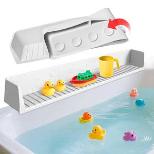 lot 2083 image: Splash Guard for Bathtub Kids - Silicone Bathtub Splash Guard with 11 Suction Cups, Bath Tub Play Shelf for Kids & Toy Holder, Prevent Water Spill in Bathroom, Fun Bath Time for Toddlers Baby, Gray