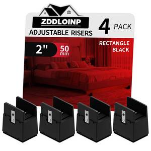 lot 2091 image: Bed Risers with Adjustable Screw Clamp, Fits Furniture Frame from 0 to 1.5 Inch, Furniture Risers 2 Inch Heavy Duty Risers for Square Round Straight Furniture Legs Support up to 5000Ibs (4Pack, Black)
