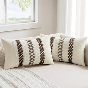 lot 2111 image: MIULEE Set of 2 Dark Brown Boho Decorative Lumbar Pillow Covers 12x20 Inch Farmhouse Rustic Couch Throw Pillows Modern Cotton Cushion Covers Retro Cute Macrame Woven Spring Decor for Bed Sofa Chair