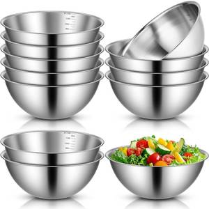 lot 2112 image: Honeydak 12 Pcs 304 Stainless Steel Mixing Bowls with Graduations, Salad Bowls Metal Serving Reusable Baking Food Storage Containers for Baking, Cooking, Salads, Soups, Ice Cream, Noodles (40 oz)