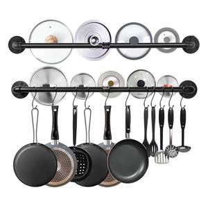 lot 2124 image: Bailoo Industrail Pipe Pot Pan Rack, Wall mount Pot hangers Pan Haniging Rail Lid Hnager for kitchen with S Hooks (39-2 Pack)