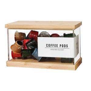 lot 2130 image: Gnjoyxuan Coffee Pod Holder Laundry Pods Container, Acrylic Dishwasher Pod Container with Bamboo Lid and Extra Labels, Candy Dispenser for Coffee Bar Kitchen Countertop