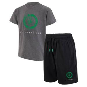 lot 2172 image: Ultra Game Youth NBA Official Super Soft Game Time T-Shirt & Shorts Set, Boston Celtics, Heather Charcoal, 18-20