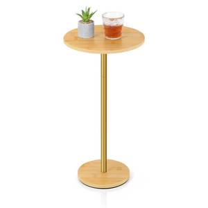 lot 2179 image: Vrisa Drink Table Small Side Table for Small Spaces Round Pedestal Accent End Table Modern Martini Coffee Cocktail Table for Living Room, Bedroom, Sofa Couch Chair, Patio, Natural