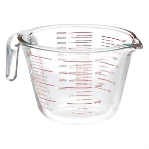 lot 2181 image: Amazon Basics Glass Measuring Cup, 8 Cup (2L), Easy to Read, Dishwasher Safe, Microwave Safe, Freezer Safe, Oven Safe, for Wet and Dry Ingredients