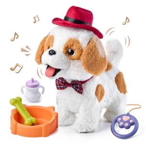 lot 2182 image: OR OR TU Walking Barking Toy Dog with Remote Control Leash, Plush Puppy Electronic Interactive Toys for Kids, Wag Tail, Singing, Pretend Dress Up Realistic Stuffed Dog Age 3 4 5 6 Years Old Best Gift