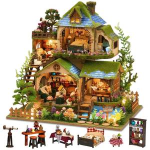 lot 2186 image: LogicTwist DIY Miniature House Kit with LED Lights, Forest Adventure Wooden Mini House Building Kit for Adults & Teens, Creative Crafts for Women, Friends & Hobbyists