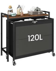 lot 2189 image: CHOEZON Laundry Sorter, Laundry Hamper with Storage Shelf, Mobile 2-in-1 Basket Organizer, 120 L Rolling Hamper, Large Bags and Movable Wheels, Metal Frame, Rustic Brown and Black TXY01BF