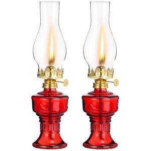 lot 2190 image: 2 Pcs Chamber Oil Lamps for Indoor Use Vintage Kerosene Lamp Rustic Hurricane Kerosene Lantern with Adjustable Fire Wick Lighting Oil Lantern for Home Emergency Lighting, 13 High(Red)
