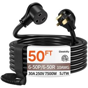 lot 193 image: 50FT 30 Amp 10 Gauge 3 Prong Welder Extension Cord, NEMA 6-50P to NEMA 6-50R, Heavy Duty 250V Welding Extension Cable for Lincoln, Plasma, Miller, SJTW, ETL Listed