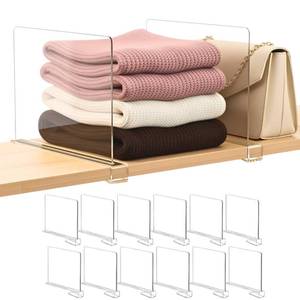 lot 2203 image: SortNStore Shelf Dividers Purse Organizer for Closet 12-Pack Acrylic Bag Storage Organizer for Handbags, Clutches, Clothes, Sweater, Towel on Wood Shelves