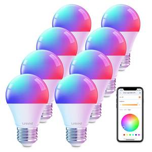 lot 2211 image: Linkind WiFi Smart Light Bulbs, Alexa Light Bulb Work with Alexa, Google Home, RGBTW 16 Million Color Changing Light Bulbs Dimmable, Mood Lighting, 2.4GHz Only, A19 E26 WiFi Bulb 60W 800LM 8 Pack