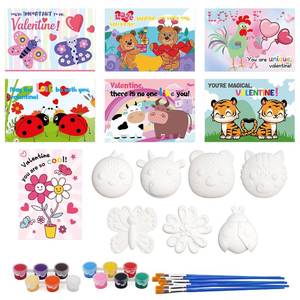 lot 2212 image: ORNACELE 28-Piece DIY Valentine Craft Kit - Paintable Plaster Figurines (7 Styles)  Coloring Cards, Brushes &amp Paints for Classroom Exchanges, Valentine Party Favors &amp Kids Art Activities