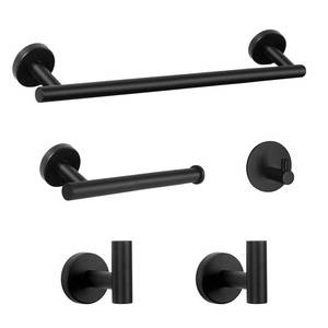 lot 2224 image: NearMoon Bathroom Hardware Set SUS 304 Thicken Stainless Steel-Towel Bar Set Include 16 Towel Rod, Toilet Paper Holder, Multifunctional Hooks Bathroom Accessories (Matte Black, 5 Pcs)