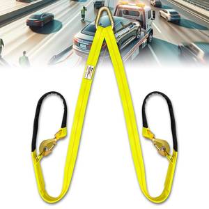 lot 2225 image: FITHOIST V-Bridle Tow Strap 2 x 4 with Snap Hooks, Cordura Sleeve, and Axle Straps  D-Ring for Enhanced Stability  Recovery Strap 5500lbs Load for Car Towing, Rollback, Flatbed, Tow Truck