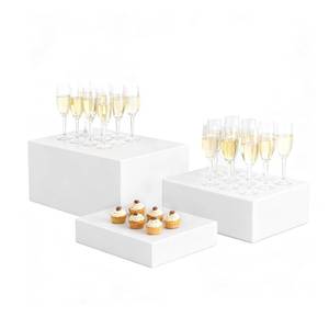 lot 2234 image: Liengoron 3Pcs White Buffet Risers 10 12 14 Acrylic Food Risers Display Stands Catering Supplies Buffet Display with Hollow Bottom