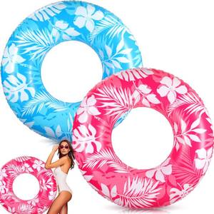 lot 2244 image: ShinyRelief 2 Pcs Pool Tubes for Adults 42inch Large Inflatable Floats Tube Tropical Leaves Inflatable Pool Floats Rings Colorful Swimming Ring Summer Hawaii Swimming