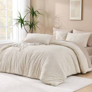 lot 2249 image: Andency King Size Comforter Set Beige, 3 Pieces Boho King Bedding Comforter Set Cream, All Season Soft Lightweight Tufted Textured Down Alternative Comforter Fluffy Bed Set