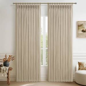 lot 2252 image: Natural Blackout Pleated 88 Inch Viral Curtains for Nursery, Memory Shape Thick Linen Sound Blocking Privacy Neutral Windows Drapes 2 Panels Set Warm Beige Thermal Kids Room Darkening Curtain Back Tab