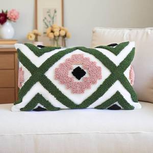lot 2258 image: QoBexim Boho Accent Lumbar Pillow Covers 12x20 - Tufted Abstract Modern Throw Pillow Covers, Farmhouse Decorative Pillowcase for Couch, Sofa, Bed, Living Room -Green Pink Black Geometric