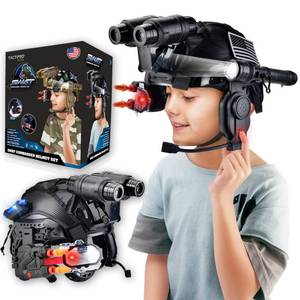 lot 2262 image: Kids Toys SWAT Commander Helmet. Army Soldier Military Police Gear 8 PC Set. Flashlight, Megaphone Soft Dart Toy Gun 4X Binoculars Patch & Cover. Dress Up for Boys & Girls Indoor & Outdoor game. Black