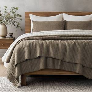 lot 2266 image: EVERGRACE Cross Stitch Pre-Washed Cotton Quilt Bedding Set Queen Size, Oversized 3 Pieces Lightweight Bedspread Coverlet for All Season, with 2 Matching Shams, Mocha Brown, 92x96