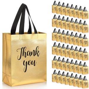 lot 2267 image: Fumete 50 Pcs Glossy Thank You Gift Bag with Handles 8 x 4 x 10 Inch Non Woven Reusable Gift Bags with Glossy Finish for Wedding Birthday Partys Engagements Anniversaries Holiday(Gold)