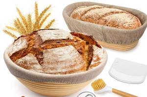 lot 2291 image: Sourdough Proofing Basket Gift Set, 9 Round and 10 Oval Banneton Bread basket