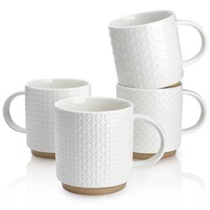 lot 2294 image: Sweese Stackable Coffee Mugs Set of 4, 10 Oz Ceramic Coffee Mug Cups with Embossed Design, Stackable Coffee Cups for Espresso, Cappuccino, Latte, Tea, White