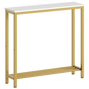 lot 2304 image: YATINEY Narrow Console Table, 2-Tier Small Sofa Table, 29.5 Thin Entryway Behind Couch Table with Shelves, Industrial Hallway Table, for Living Room, Foyer, White and Gold CT03DW loose hardware