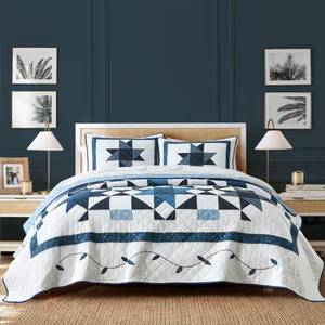 lot 2305 image: Secgo Handmade Quilted 100% Cotton Queen Comforter Set for Bed - 100% Cotton Quilts Queen Size, Black Bedspreads (90  96 Inch) with 2 Pillow Shams, Patchwork Reversible Lightweight Bedding