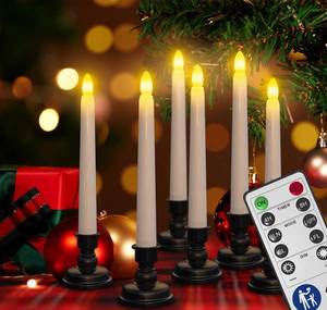 lot 2312 image: SoulBay 6pcs Christmas Decorations Window Candles with Remote Timer, 7.9inch Battery Operated Flameless Flicker LED Taper Candle Lights wBlack Holders for Home Party Indoor Windowsill D�cor