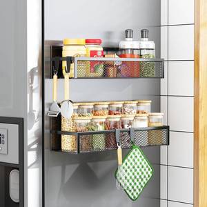 lot 2313 image: Aufworld Magnetic Spice Rack for Refrigerator, 2 Pack Magnetic Shelf, Fridge Magnet Organizer with Moveable 4 Hooks, Magnetic Fridge Shelf for Kitchen Organization and Storage (2 Pack)
