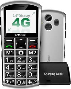 lot 2330 image: artfone A400 Silver - Big Button Cell Phone for Seniors 4G LTE Unlocked Phones with SOS Button 2MP Camera Charging Dock 1800mAh 3 Slots Speed Dial Volume Boost Talking Clock Large Fonts Dumb Phone