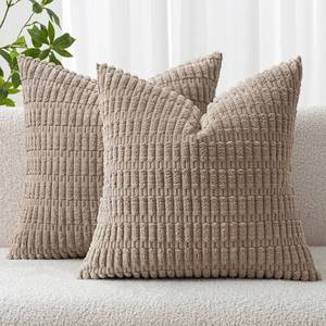 lot 2336 image: MIULEE Pack of 2 Corduroy Decorative Throw Pillow Covers 18x18 Inch Soft Boho Striped Pillow Covers Modern Farmhouse Home Decor for Sofa Living Room Couch Bed Light Brown