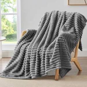 lot 2337 image: BEDELITE Fleece Throw Blanket for Couch - 300GSM Soft & Warm Fluffy Grey Blanket, Decorative and Giftable Striped Blankets for Women, Men, 50x70