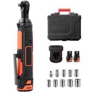 lot 2341 image: VEVOR 38 Cordless Electric Ratchet Wrench Set, 33 Ft-lbs 12V Power Ratchet Tool Kit with 45-Min Fast Charge, 2-Pack 2.0Ah Battery, Built-in LED Light, Variable Speed Trigger, 10 Sockets