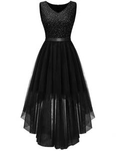 lot 2342 image: BeryLove Womens Sequin Party Dress Homecoming Formal Cocktail Swing Wedding Dressws High Low Sleeveless V-Neck Prom Gowns S003 Black XL