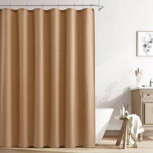 lot 2344 image: Naturoom Camel Linen Shower Curtain, Country Boho Farmhouse Bath Decor Shower Curtains Neutral Cloth Weighted Textured Fabric Bath Curtain Liner with Hooks, 72x80