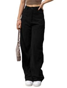 lot 2348 image: SCUSTY Womens Vintage Corduroy High Elastic Waist Wide Leg Pocketed Pants Trouser(Black-S)