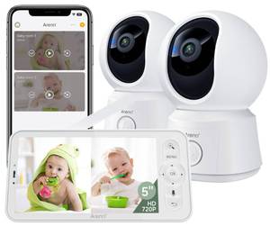lot 2359 image: ARENTI Baby Monitor 2 Cameras, Smart Baby Camera with 5-Inch Wireless Display, Super Night Vision, Temperature Sensor, Sound Detection, Auto Motion Tracking, 2-Way Audio, VOX Mode(B2 Set) - Retail $117
