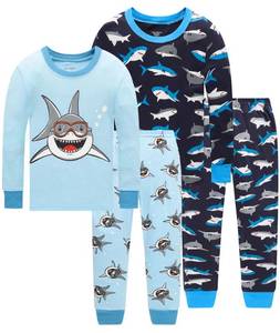 lot 2360 image: Dolphin&Fish Boys Cotton Shark Pattern 4Piece Children Sleepwear Toddler Clothes 3T Blue