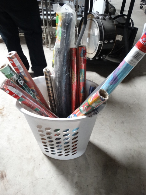 lot 6149 image: Basket with wrapping paper.