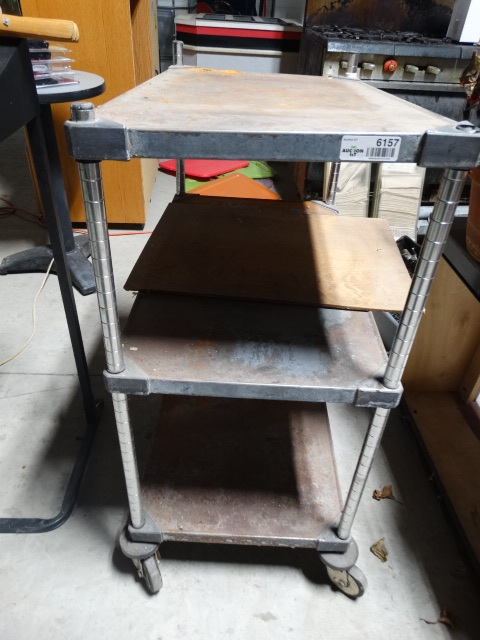 lot 6157 image: 3 Shelf metro cart on wheels, contents not included.