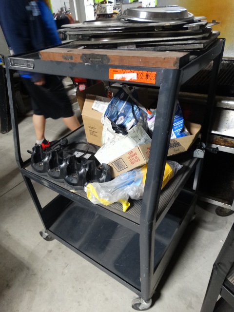 lot 6208 image: Media cart with contents.
